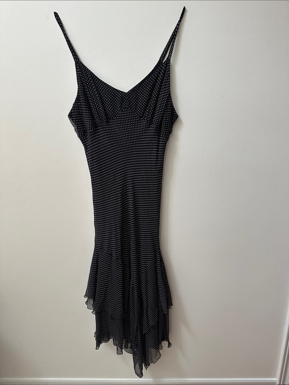 jonathan martin Silk Black with White Dot Spaghetti Strap Maxi Dress